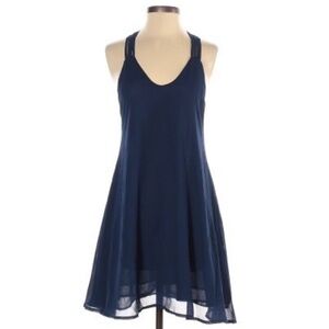 Zeagoo S dark blue scoop neck strappy back flowy Chiffon sleeveless mini dress